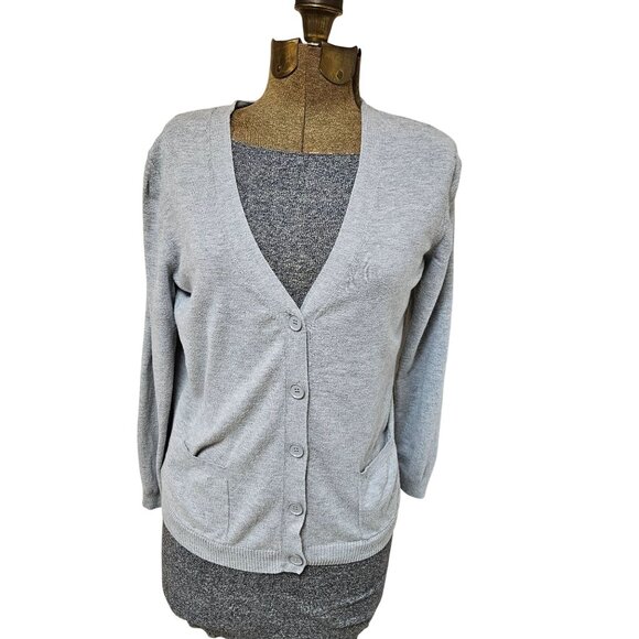 Talbots Sweater Womens Size L Petite Gray Button Up Cardigan Pockets Long Sleeve - Picture 1 of 9